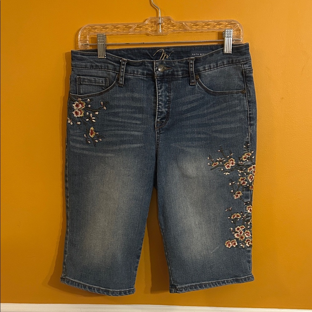 Embroidered Blue Denim Shorts